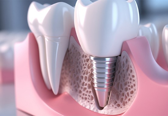 Digital image of dental implant next to natural tooth