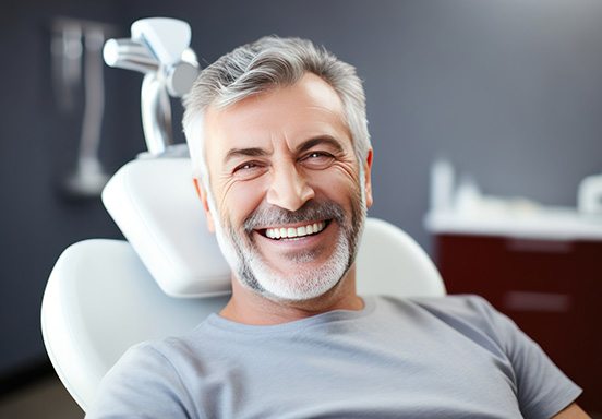 Smiling senior patient in dental chair